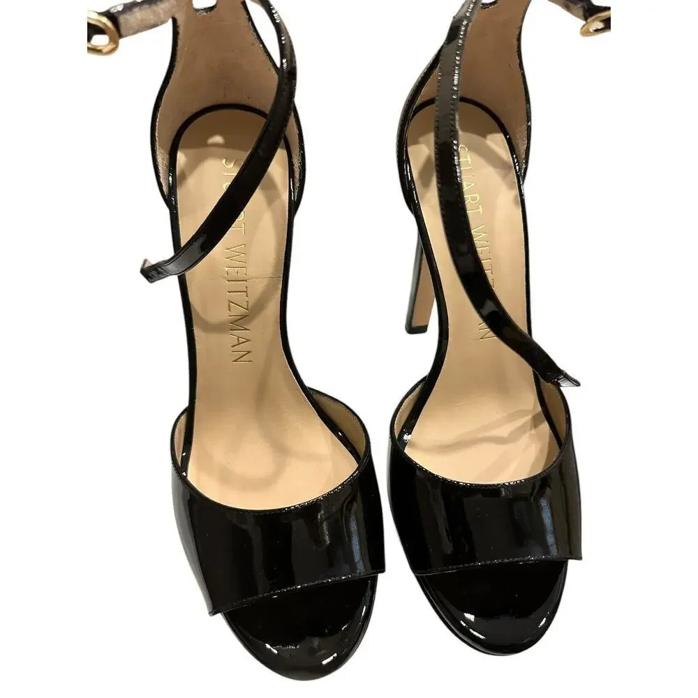 Stuart Weitzman DiscoPlatform Black Patent Leather Sandals Sz 9 $595 NEW